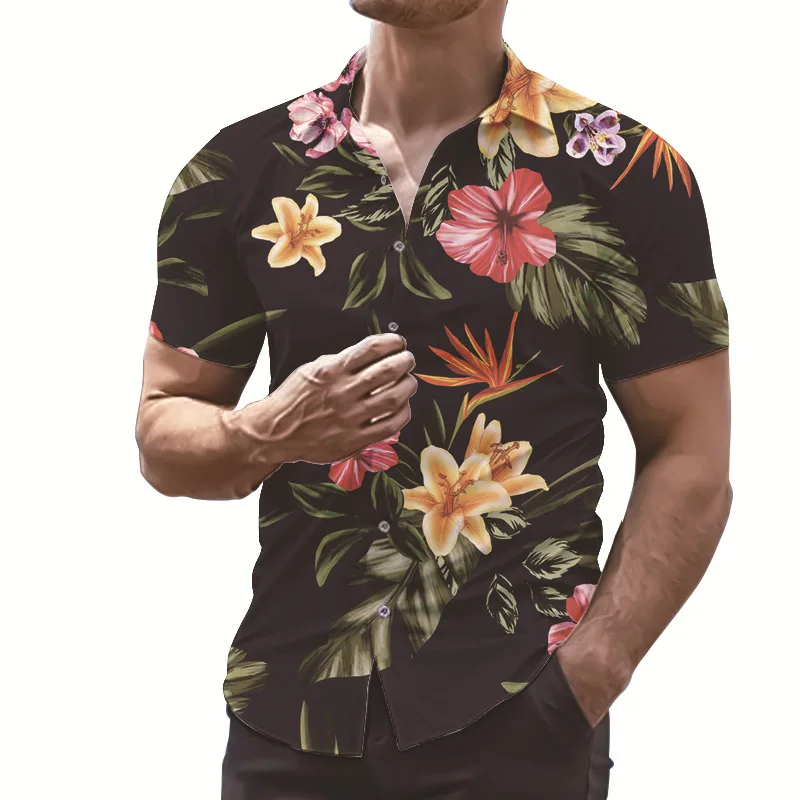 

New2023Foreign trade summer short sleeve printed shirt casual fashion floral top men