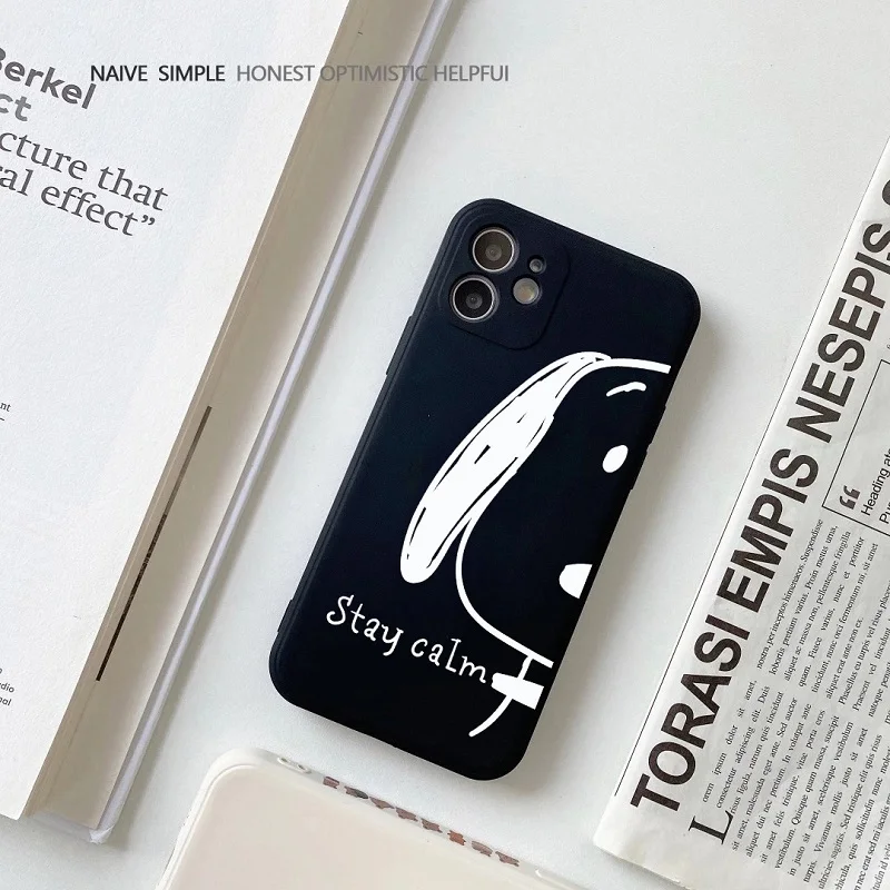 Cute cartoon white line dog Liquid silicone phone case for iphone 11 12 Pro X XS Max XR 7 8 14Plus 13 14 matte purple back cover