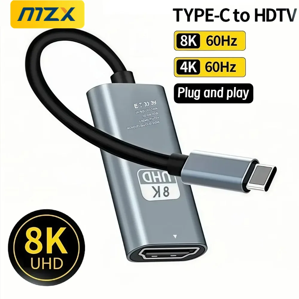 Фото Кабель-адаптер MZX USB-C на HDMI 15 см (5,9 дюйма) 8K/4K 60 Гц/30 Гц для подключения HDTV-устройств, видео для Macbook, iPad, ноутбуков Samsung №1