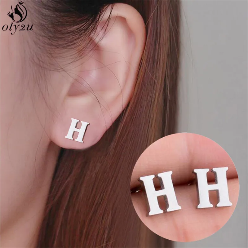 Small Stainless Steel A-Z Initial Letter Stud Earrings for Women Girls Birthday Gift 26 Alphabet Name Earings Piercing Jewelry images - 6