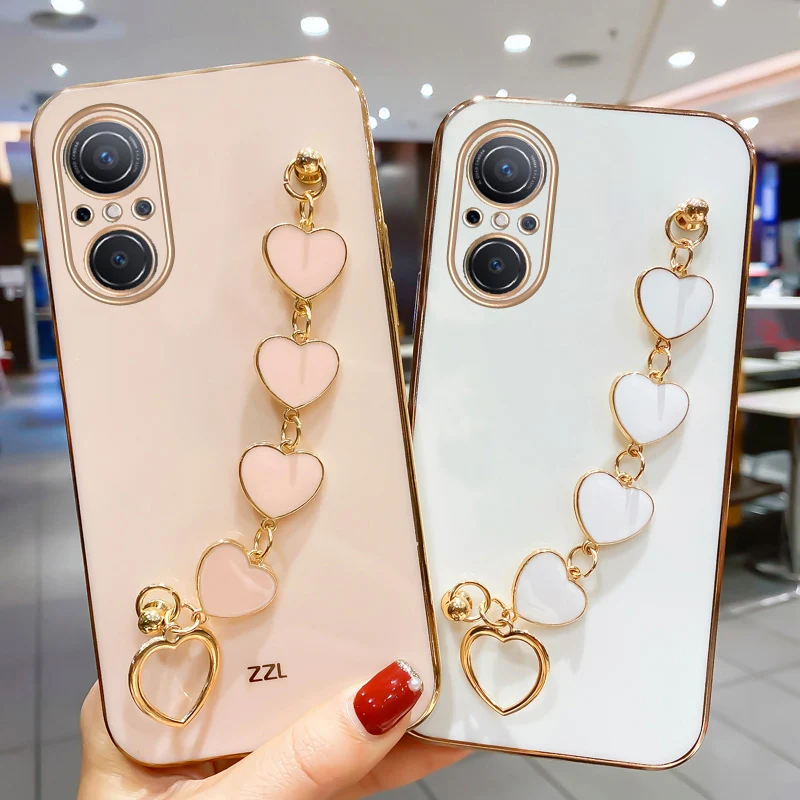 

Wrist Strap Plating phone case For Huawei Nova 11 Pro 10 Lite 9 SE 8 7 6 Nova Y61 Y70 + soft Slim Bracelet Cover