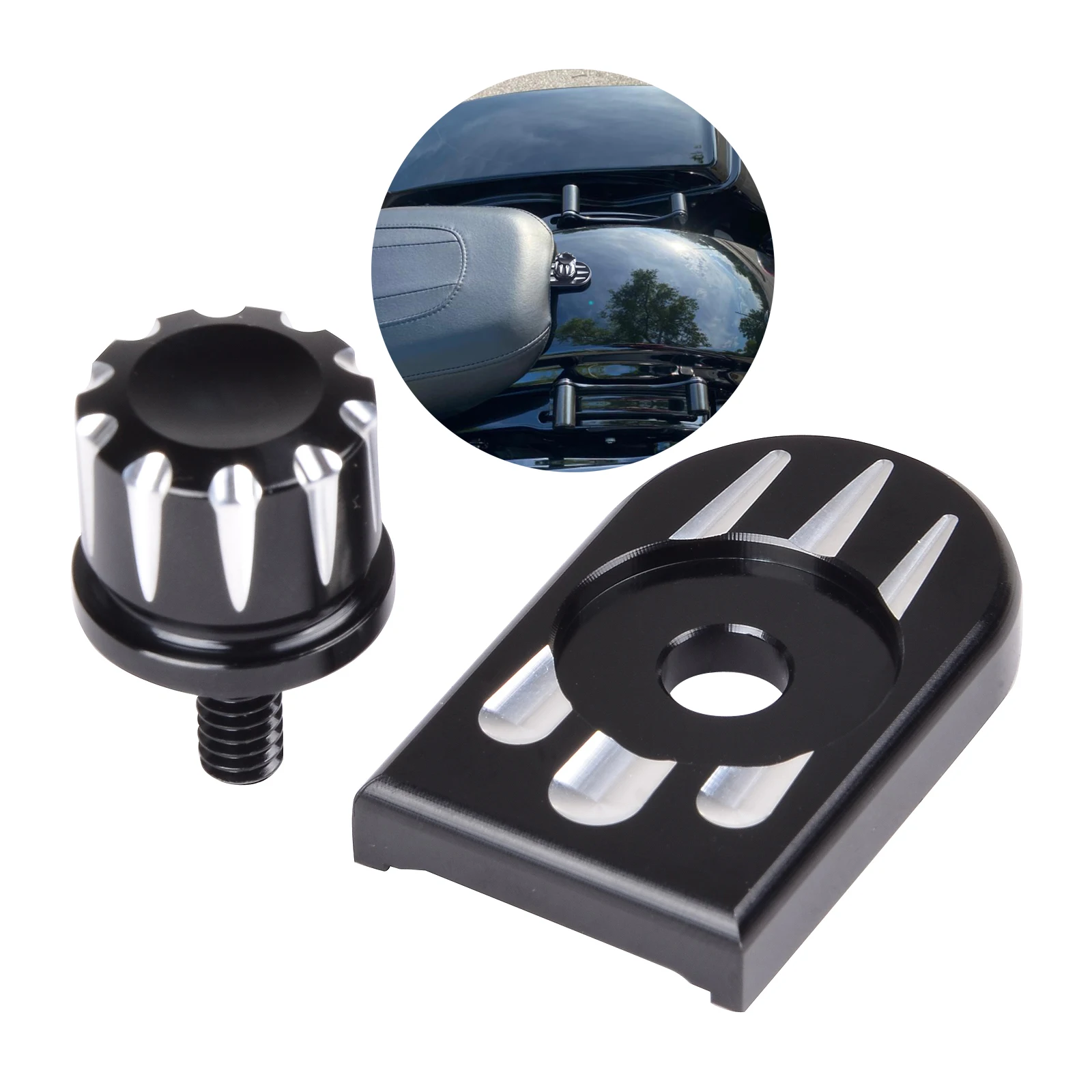 

Motorcycle Rear Seat Bolt Tab Screw Mount Knob Cover Kit Billet Aluminum CNC for Harley 1996-2017 Sportster CVO Touring Softail