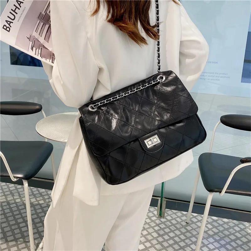 

Top layer cowhide women's bag high sense big brand small fragrance Lingge chain large capacity versatile women's bag