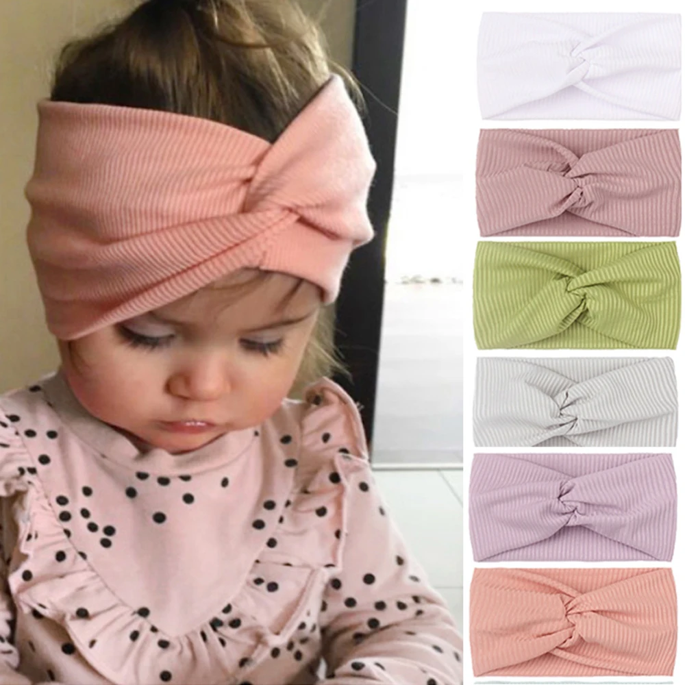 

Solid Color Striped Turban Hairband For Babies Twisted Knotted Headwrap Children Headwear Baby Newborn Wide Headband DIY Bandana