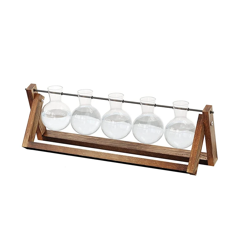 

New-Desktop Propagation Stations Plant Glass Planter With Wooden Stand,For Hydroponics Plants Office Home Garden Decor