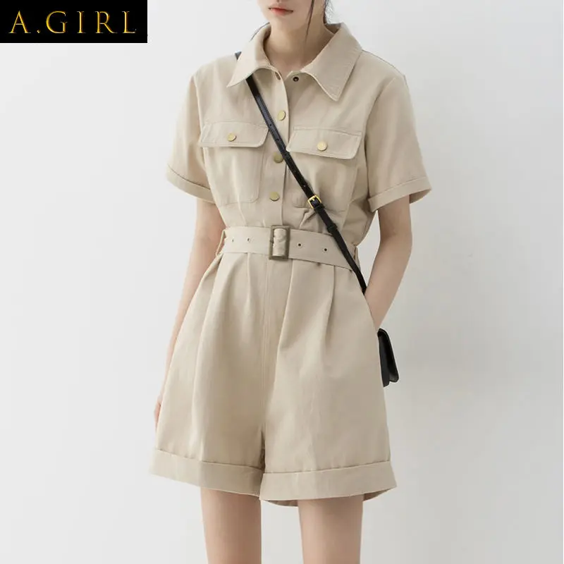 

Rompers Women Short Sleeve Empire Pockets Cool Girls Daily High Street Cargo All-match Retro Clothing Ladies Japanese Style Ins