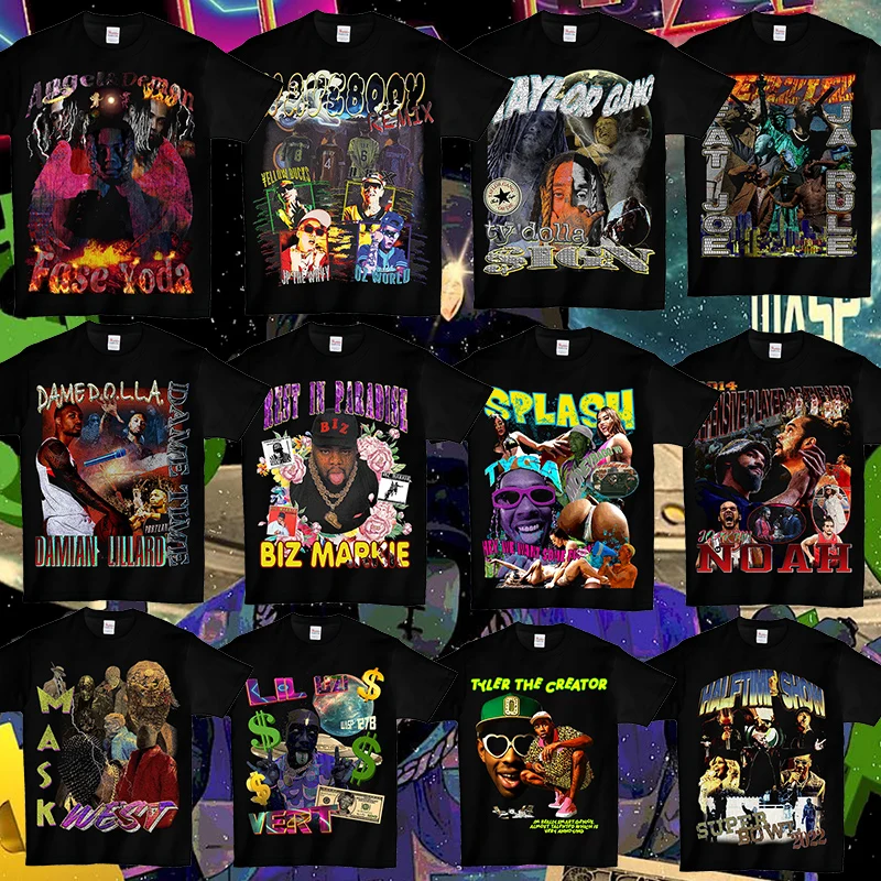 

Hot New Asap Rocky Tupac 2pac Biggie Smalls Snoop Doggy Dogg Lil Uzi Kanye West Biz Markie Ja Rule Tyler The Creator Tyga Tshirt