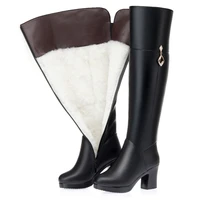 dimanyu womens winter over knee boots natural wool genuine leather womens knee boots warm high heel women long boots