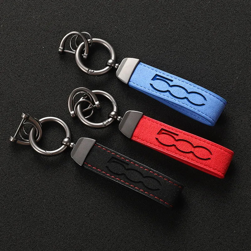 

High Quality Suede Leathe 500 Car Keychain For Fiat Abarth 500 Car Accessories