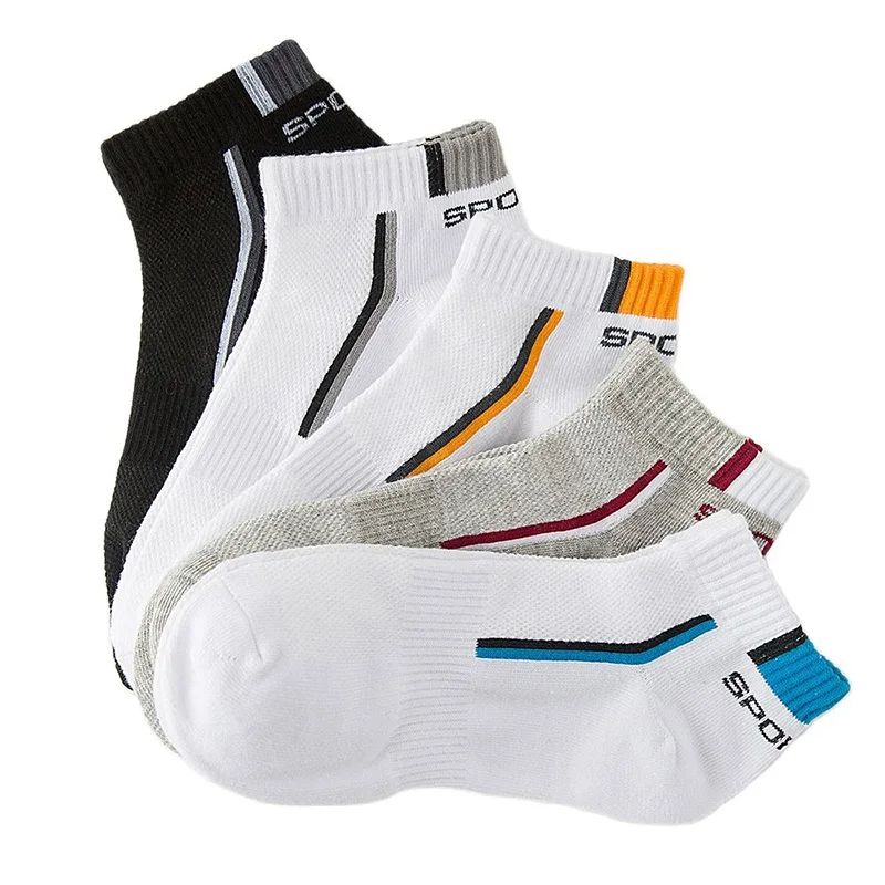 5 Pair Men's Socks Breathable Cotton Sport Ankle Socks Mesh Casual Athletic Summer Thin Short Sokken Size 38-45