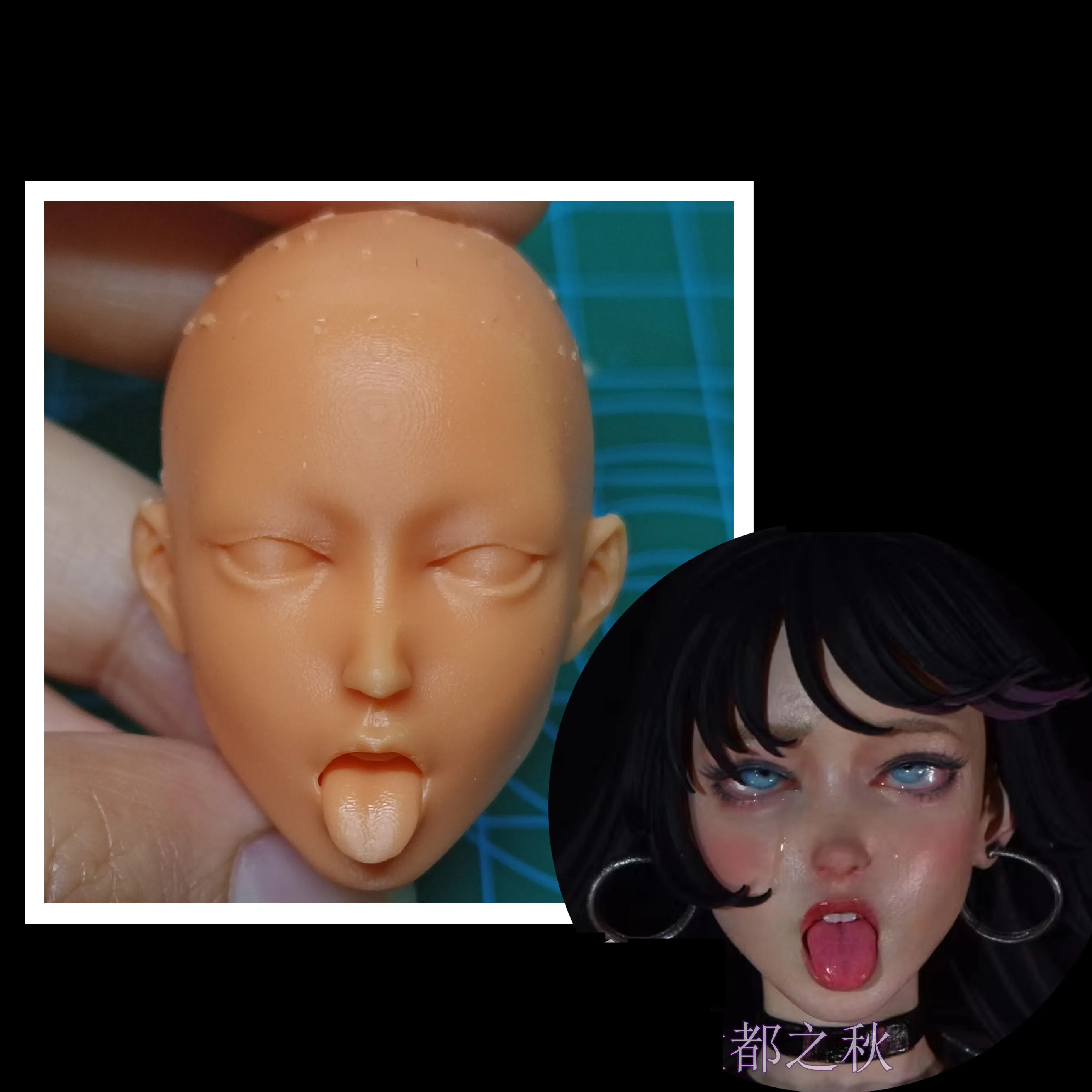 

1/6 / 1/12 Unpainted Female Head Sculpt Carved Model Open Mouth and Tongue Fit 12 / 6 inches Action Figure Body Dolls