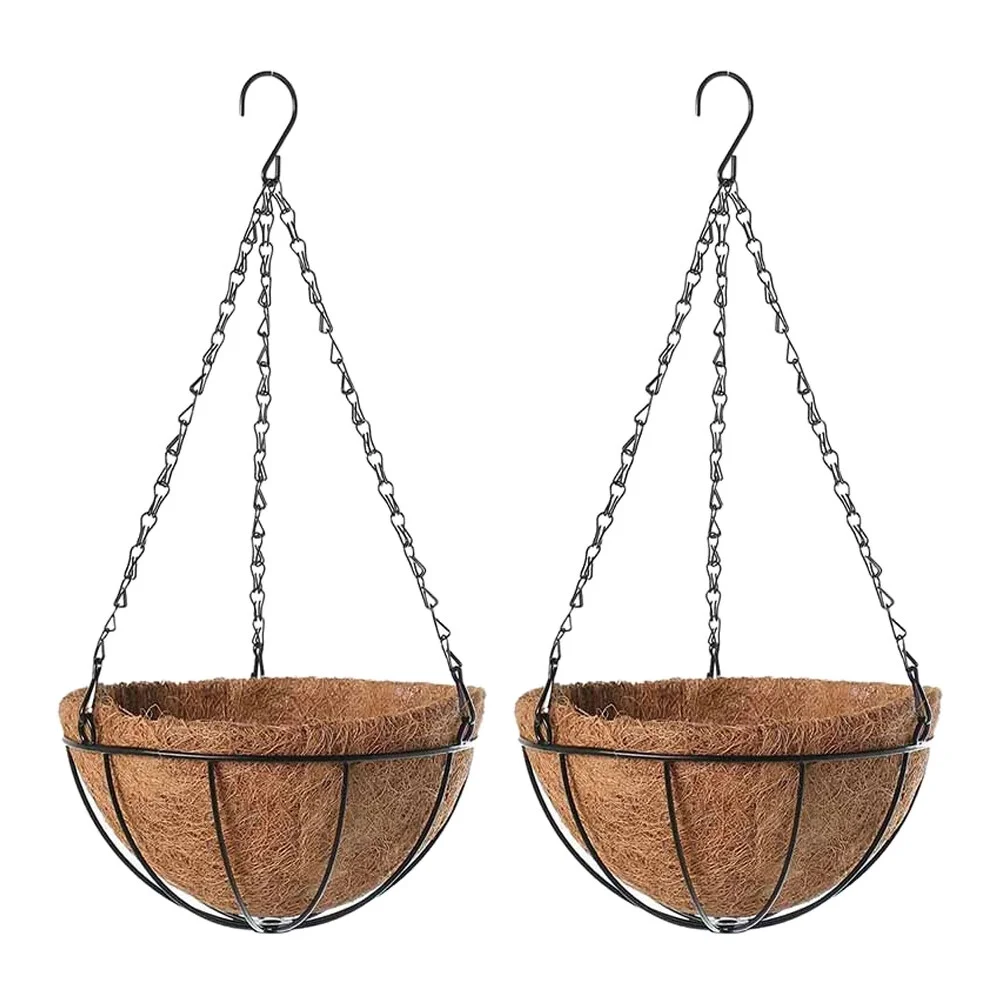 

2 Pcs Outdoor Basket Flowers Pendant Hanging Planter Wall Garden Electric Wire Decor Containers Flowerpot Iron