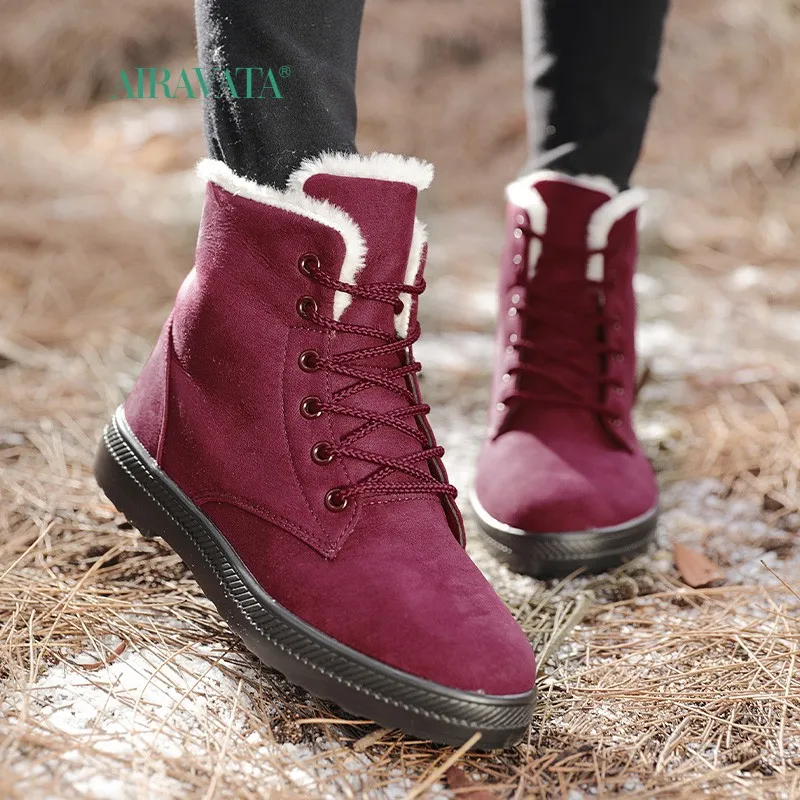 Winter Snow Boots Lady Waterproof Warm Hiking Shoes Womens Lace Up Ankle Boot Non Slip Plush Fur Sneakers Plus Size 35-44