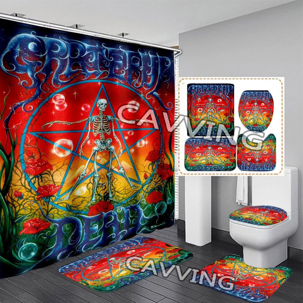 

Grateful Dead Band 3D Shower Curtains Waterproof Bathroom Curtain Anti-slip Bath Mat Set Toilet Rugs Carpet Home Decor H02