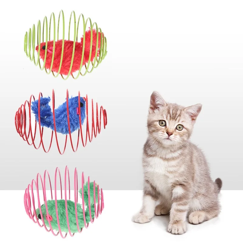 

Funny Pet Kitten Cat Interactive Toy Playing Artificial Mouse Rat Mice Ball Cage Mouse In A Spring Cage Cute Pet Accessories