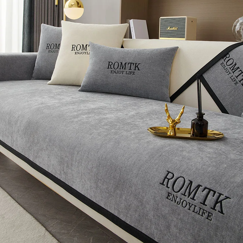 

Embroidered Letters Couch Covers Fashion Sofa Towel Luxury Solid Color Chenille Universal Anti-slip Sofa Covers for Living Room
