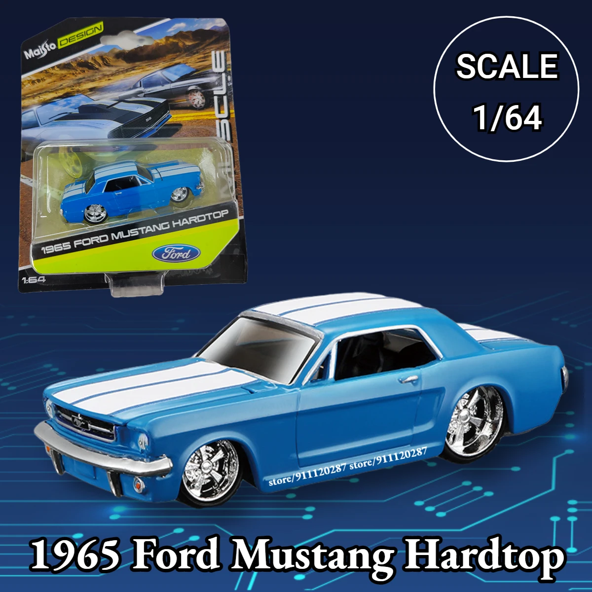 

Maisto 1/64 Vintage Mini Car Model, 1965 Ford Mustang Hardtop Miniature Scale Metal Diecast Vehicle Replica Collection Toy