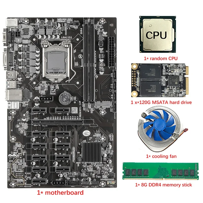 

Семейная материнская плата для майнинга с рандомным ЦП 12 PCIE + FAM + 120G MSATA SSD + DDR4 8G RAM LGA1151 DDR4 SATA3.0 USB 3,0 VGA для BTC