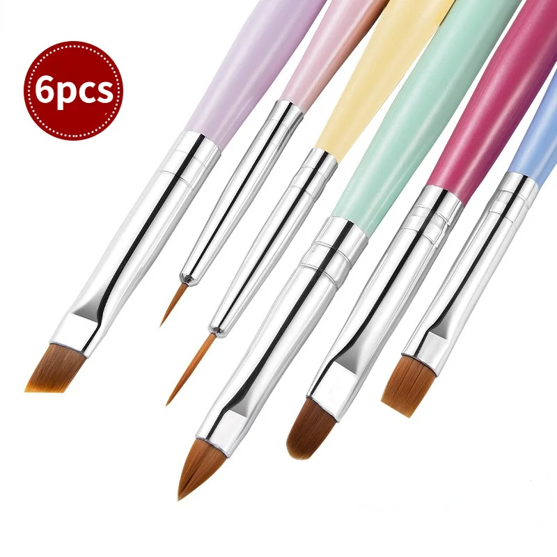

6pcs Nail Art Brush Design Tip Painting Drawing Carving Dotting Pen FlatFan Liner Acrylic Gel UV Polish Tool Manicure