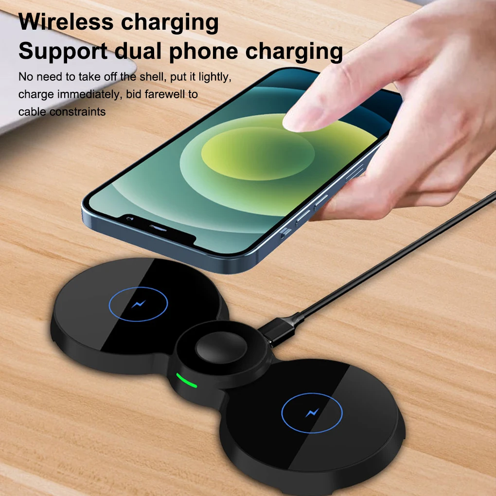 

3 in 1 Charger Wireless Automatic Charging Stand with Cable Type-C Quick Charge Plastic Dock Station Pad Office Hotel