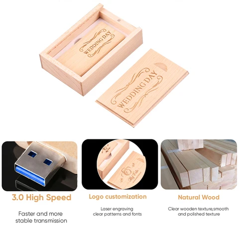 20 шт./лот, деревянные флэш-накопители USB 3.0, 128 ГБ, бесплатный логотип, 64 ГБ, деревянный флэш-накопитель с коробкой, 32 ГБ, 16 ГБ, карта памяти, бизнес-подарок, U-диск