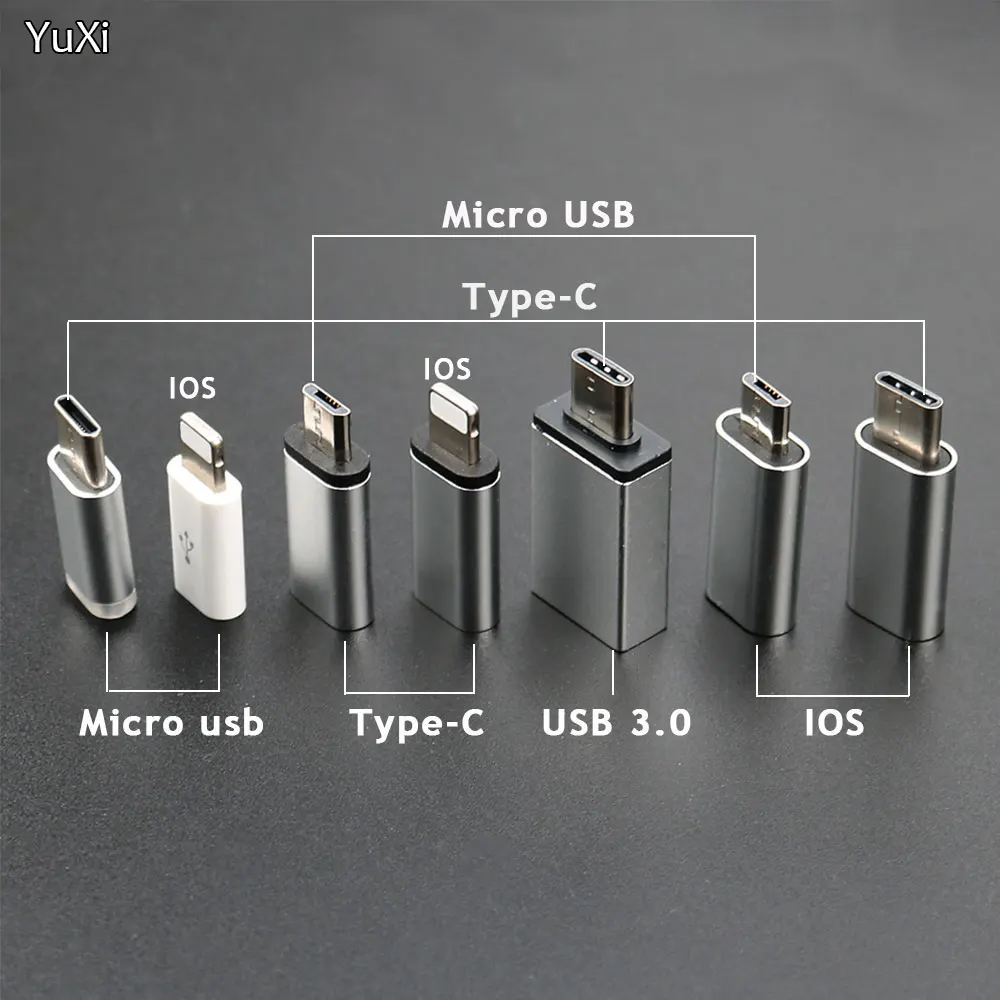 YUXI Silver 1PCS Micro USB to Converter Adapter For iPhone X 8 7 6 Plus Type C/IOS to Micro USB Adapter For Samsung S8 Xiaomi