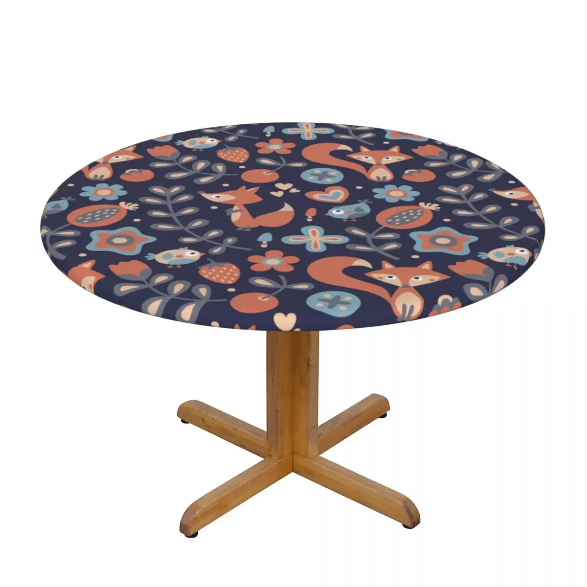 

Waterproof Tablecloths Round Elastic Tablecloth Cute Floral Fox Birds Plants Strawberry Table Cloth Cover Coffee Table Pad