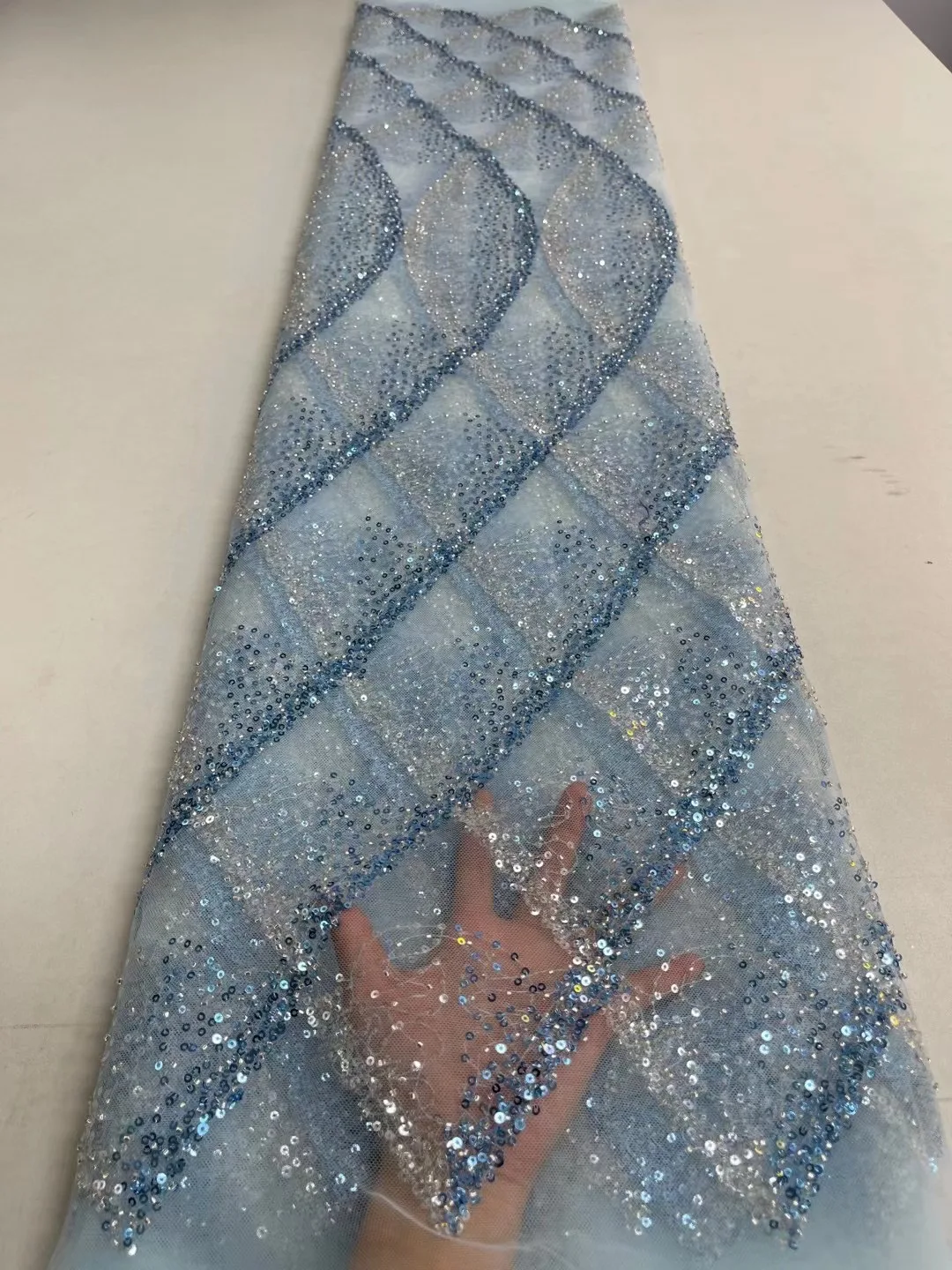 

Новое поступление, французская Роскошная сетчатая ткань с бусинами 5 ярдов, 2022, Африканское высококачественное Тюлевое кружево ручной работы с блестками для вечернего платья невесты