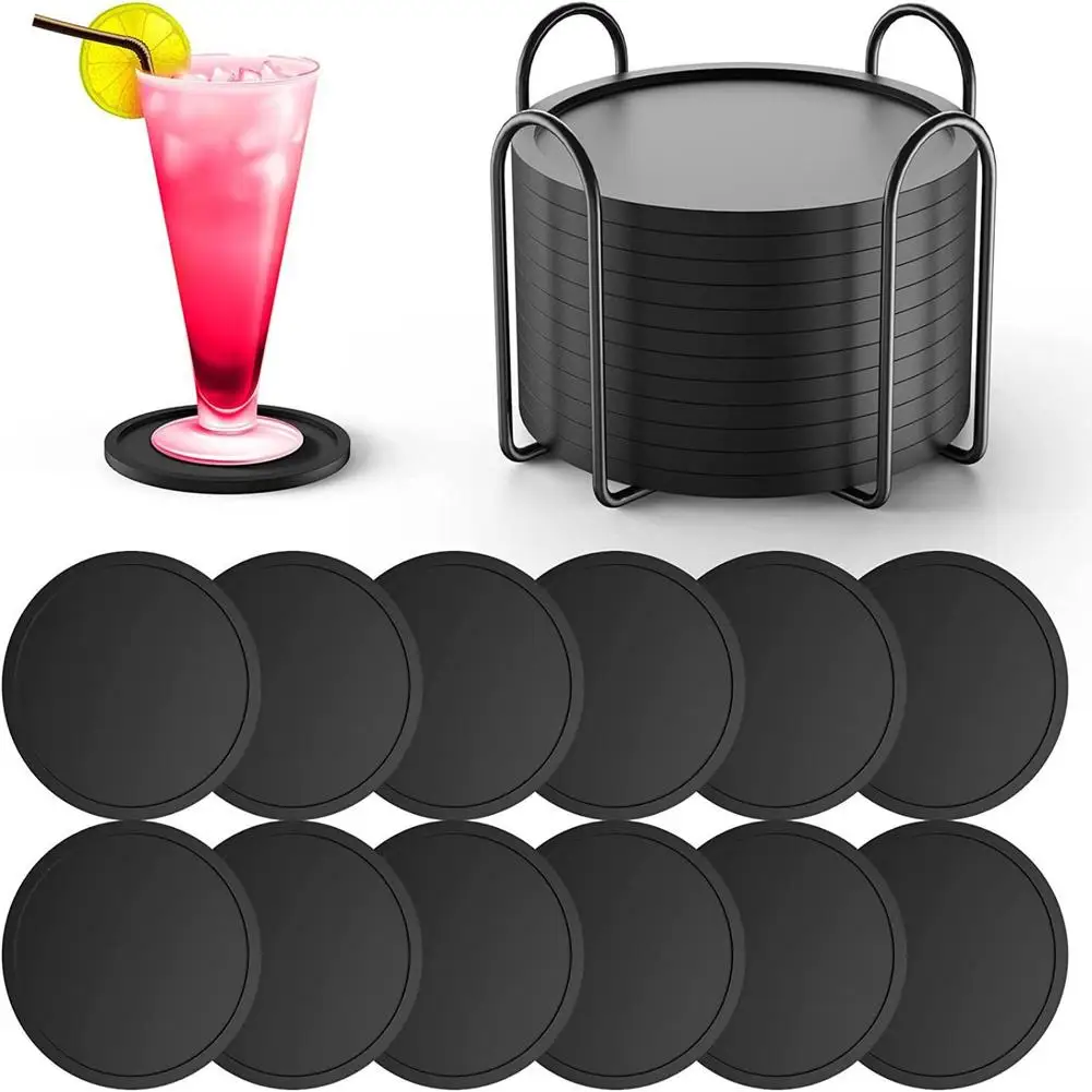 

12pcs Silicone C oaster With Storage Holder Heat-resistant Non-slip Cup Pad For Office Home Coffee Shop