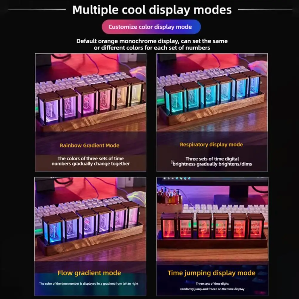 RGB Красочные Nixie Tube Clock Светодиодные настольные часы Современные светящиеся