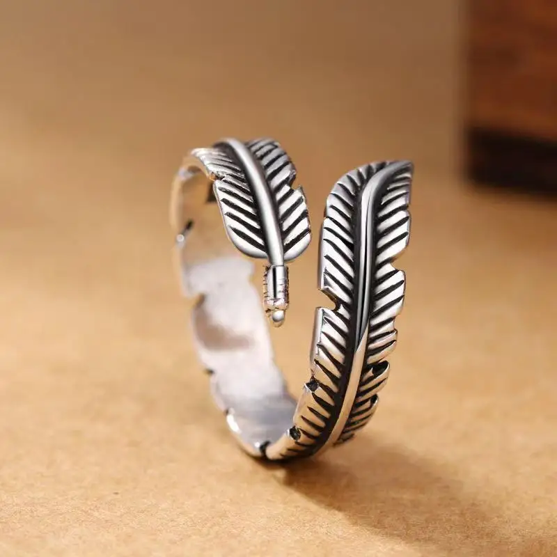 

Retro High-quality 925 Sterling Silver Jewelry Thai Silver Not Allergic Personality Feathers Arrow Opening Rings SR925