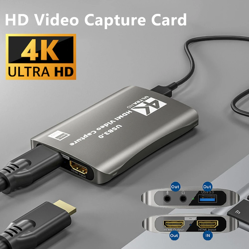 

Карта видеозахвата HD 4K 60 кадров в секунду, USB 3,0, выход HDMI-совместима с потоковой передачей аудио микрофона для PS4 5 Nintendo Switch Game Capture