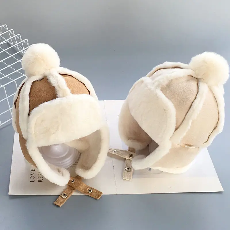 

2022 Baby Boys Girls Hat Kids Children Ear Flap Muff Suede Winter Warm Plush Cotton Cap Outdoor Lei Feng Cap Beanie Hat 47-52cm