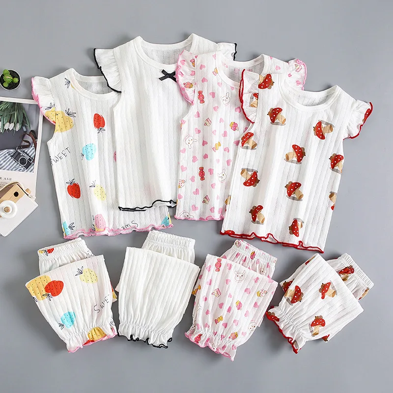 

Summer Pajamas for Girls 2023 Children Sleepwear Cotton Kids Pijama Teenager Homewear Shirt+pants 2pcs/set Clothes Pyjama