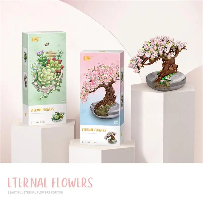 

Home Decor Mini Sakura Bonsai Tree 1 Set Diy Creative Bouquet Building Blocks High Quality Succulent Potted Educational Toy Abs