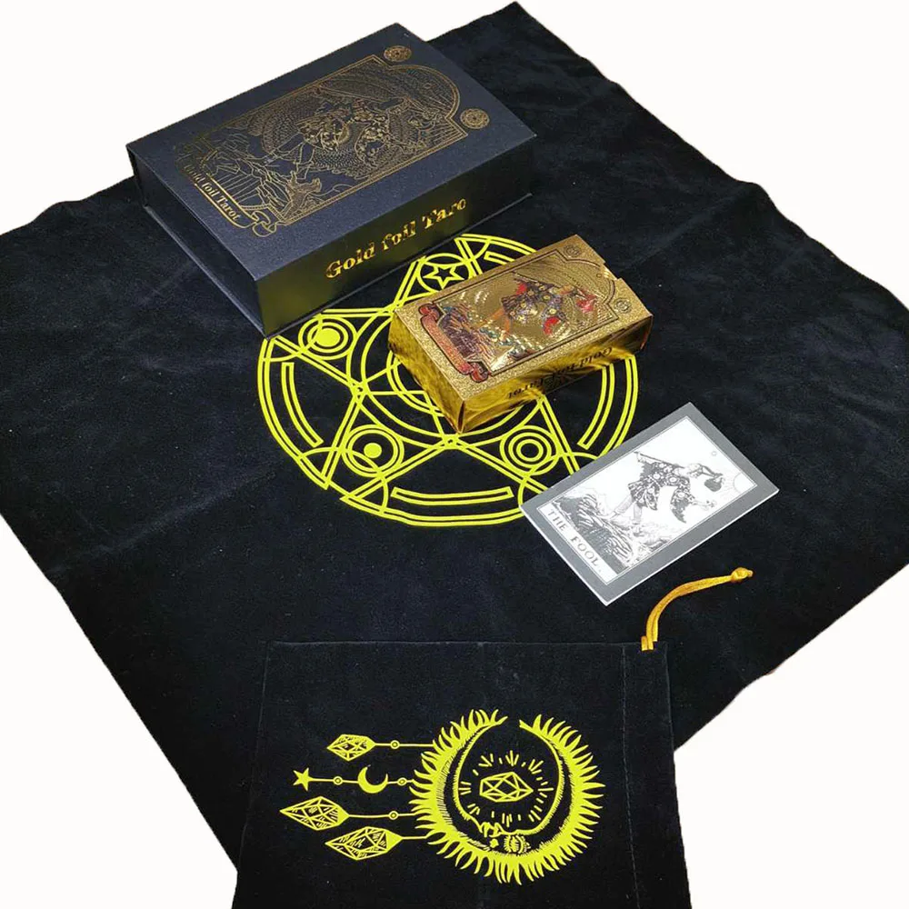 Карта Таро из золотой фольги 12*7 см Горячее тиснение ПВХ водонепроницаемая и