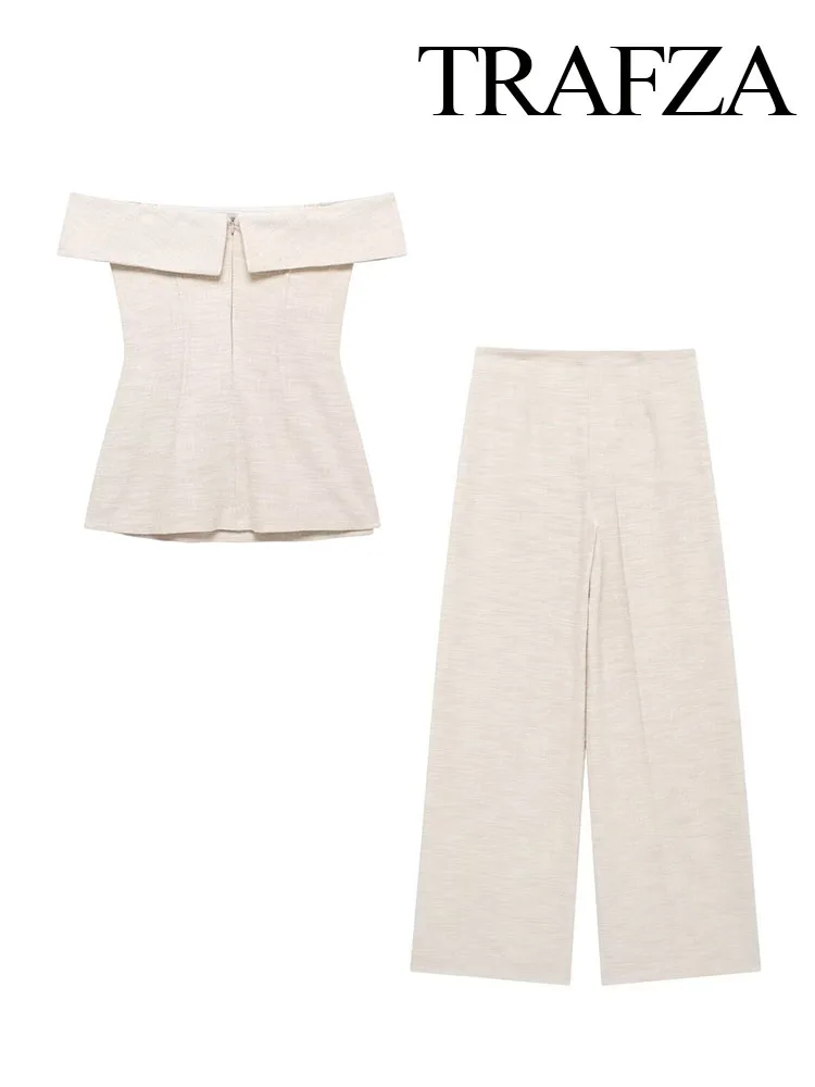 Женский комплект из 2 предметов TRAFZA однотонный тонкий укороченный топ с вырезом