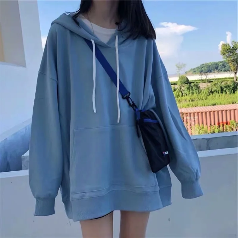 

Hoodies 2023 Women's Spring Solid Color Thin Long-sleeved Sweatshirt Korean Version Loose Hooded Versatile Hoodie Женская куртка