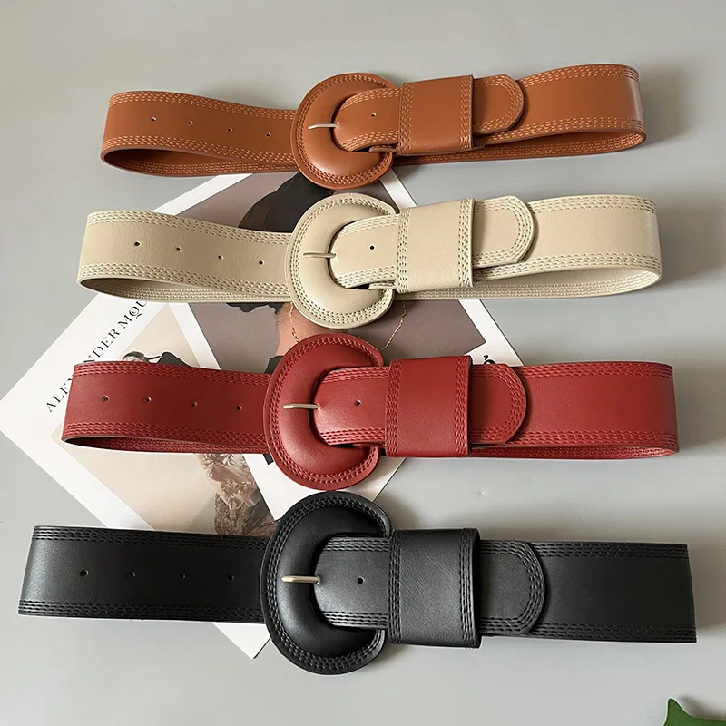 women's fashionable wide PU leather belt for women decorative female belt luxury brand