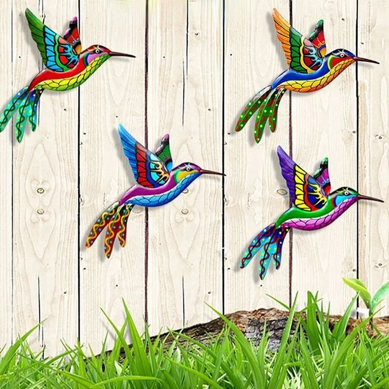 

Garden Decoration Accessories Jardineria Iron Art Colorful Hummingbird Pendant Delicate Wall Hanging Crafts Wall Decoration