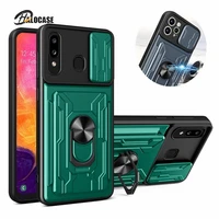 for samsung galaxy a20 a30 a50 case shockproof car ring with card slot cover for galaxy a10s a20s a30s a50s len push window case