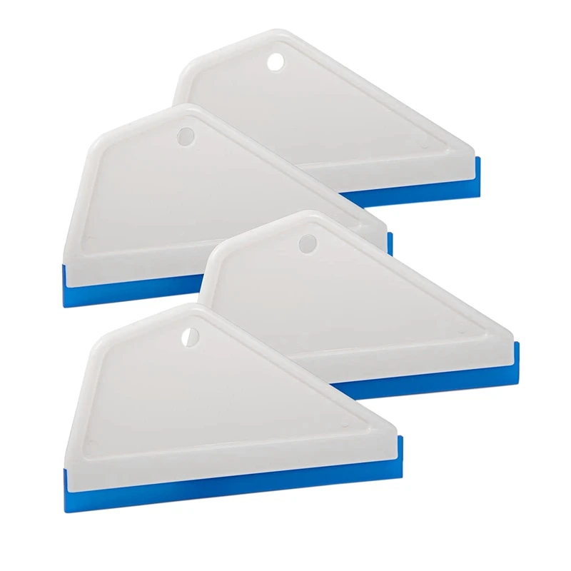 

4 Pcs White Auto Home Kitchen Bathroom Shower Squeegee Hand Squeegee Window Wiper Mirror Wiper With Blue Silicone Blades