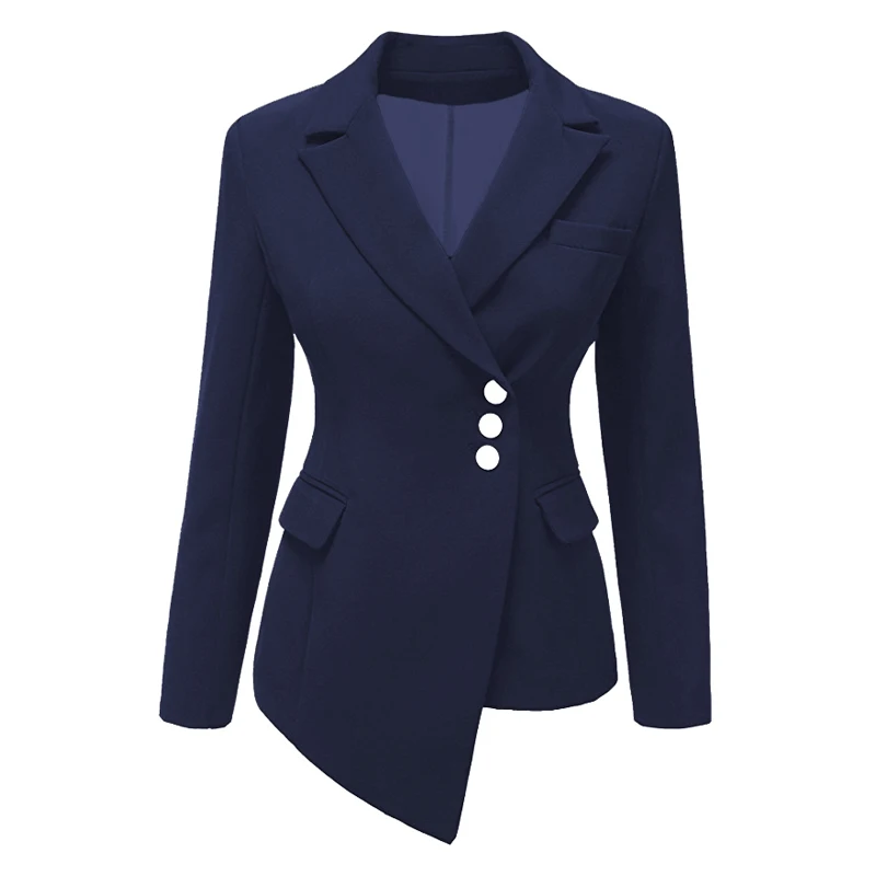 Women Lapel Blazers Coat Solid Long Sleeve Single Breasted Office Lady Pocket Cotton Asymmetry Casual Suit Jacket Blazer Thin