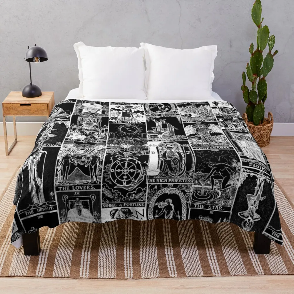 

The Major Arcana of Tarot Patchwork Throw Blanket dorm room essentials tourist blanket Nap blanket