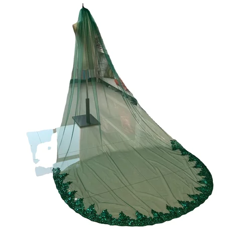 Кружевная свадебная фата с блестками, Длинная свадебная фата, мягкая Фата для невесты, цвет зеленый, 3 м