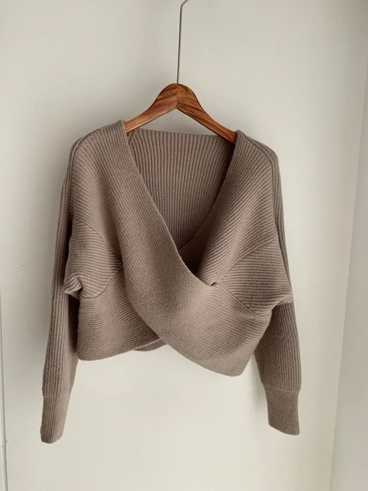 Женский вязаный свитер с открытыми плечами элегантный утепленный пуловер