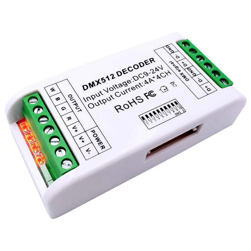 

HTHL-Mini 4 Channel DMX RGBW Decoder 16A RGB RGBW Strip Controller DMX 512 Dimmer Driver For LED Strip Lights DC9-24V