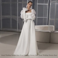 exquisite a line wedding dresses ribbon boat neck open back lace sash 2022 floor length print high quality gowns robe de ma