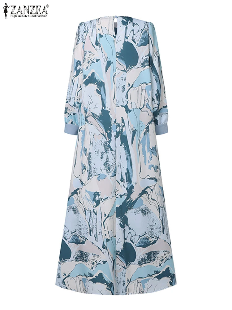 Осеннее платье ZANZEA с цветочным принтом женское элегантное длинным рукавом