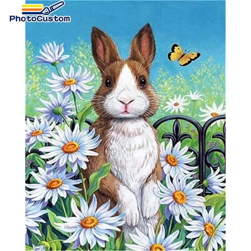 

PhotoCustom Painting By Numbers Rabbit Kits For Adults Handpainted DIY Coloring By Number Animals Home Decor Drawing On Canvas
